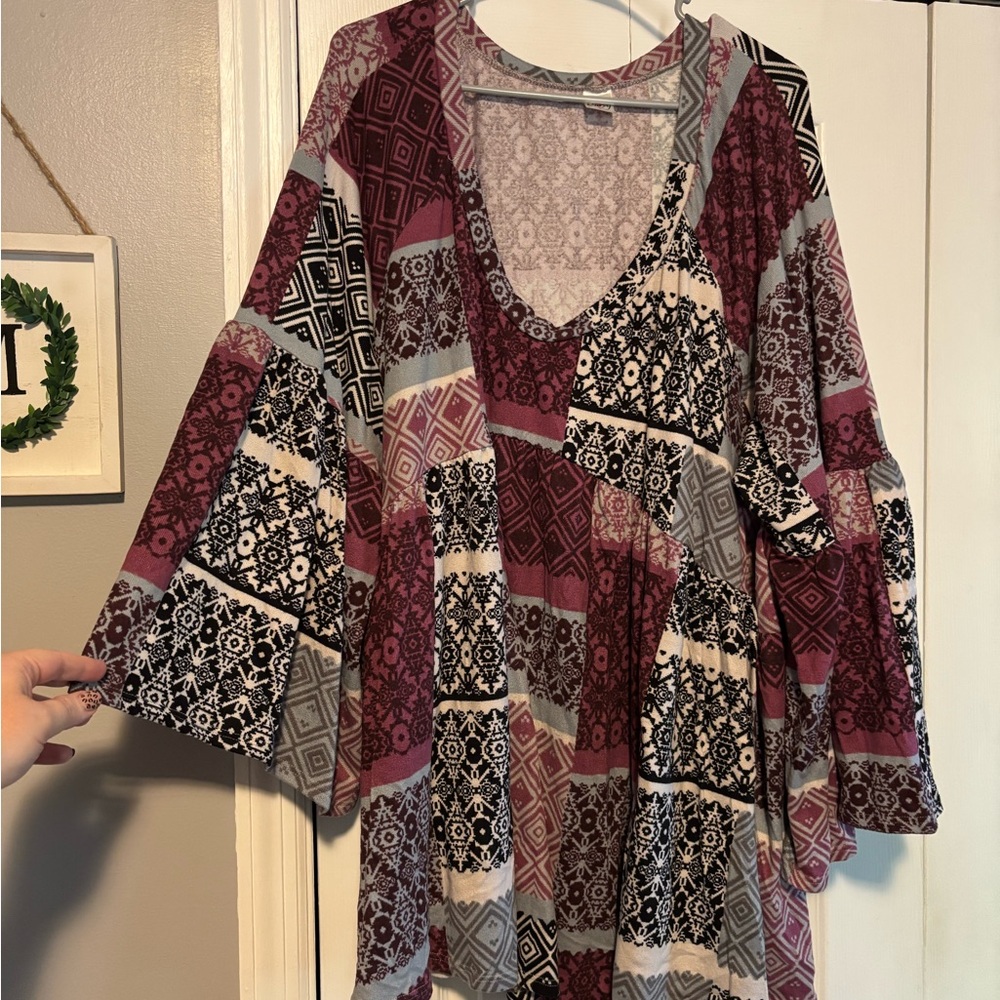 Patchwork Bell Sleeve Blouse - image 1